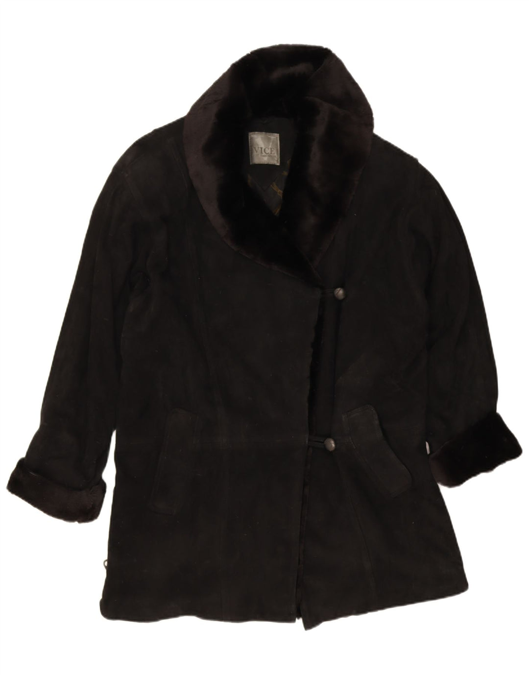 Vintage Damen Wildleder Übergroßer Mantel EU 38 Mittelschwarzes Leder