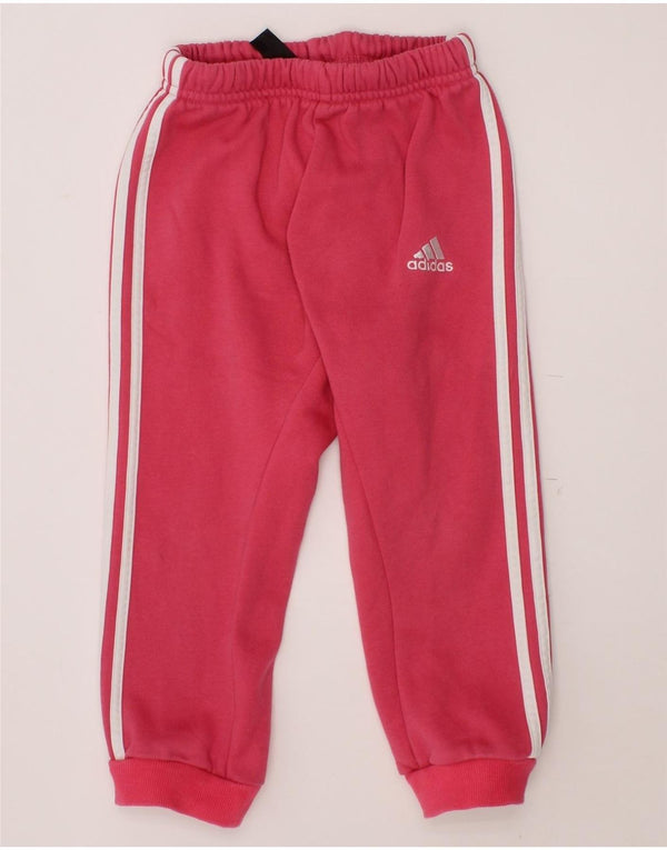 ADIDAS Girls Tracksuit Trousers Joggers 2-3 Years  Pink Cotton