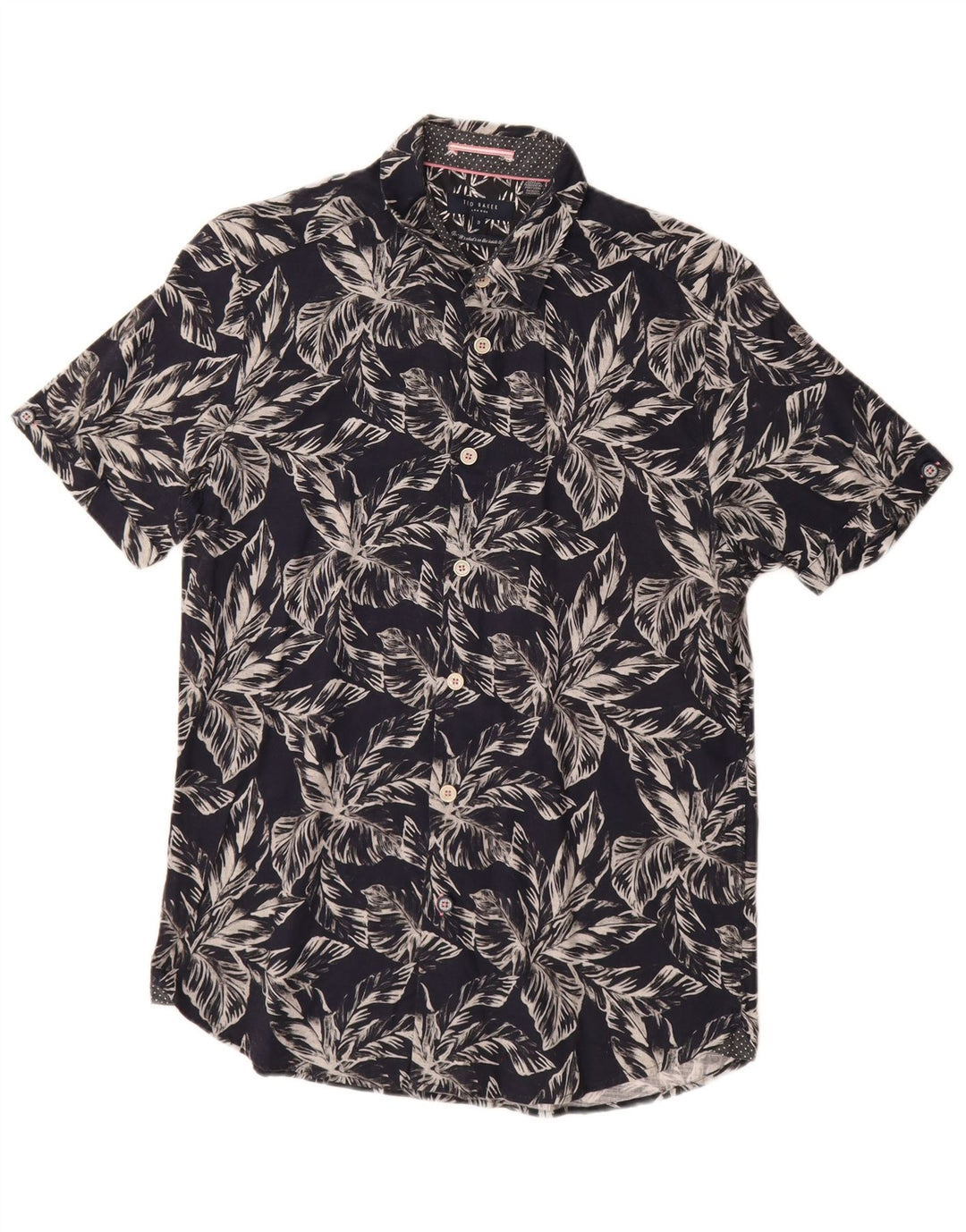 Ted Baker Herren-Kurzarmhemd, Größe 3, mittelgroß, marineblau, geblümt, Baumwolle