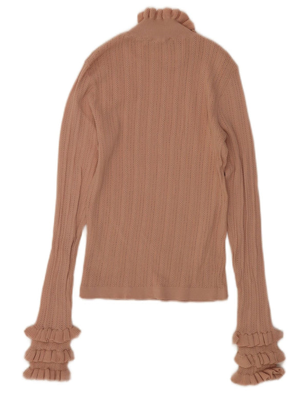 Zara Damen Crop Top Langarm UK 10 Small Beige Viskose
