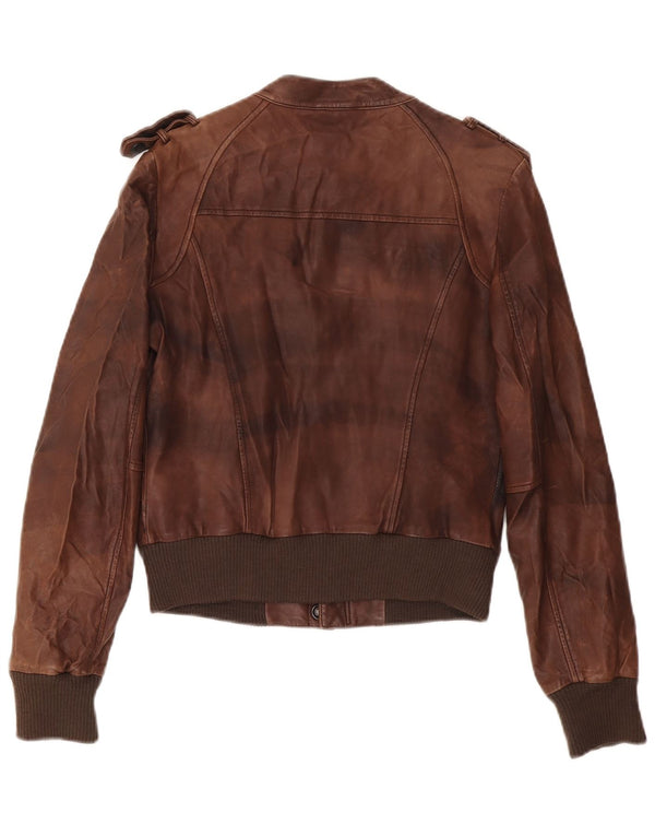 Vintage Militär-Lederjacke für Jungen, 11–12 Jahre, XL, braunes Leder