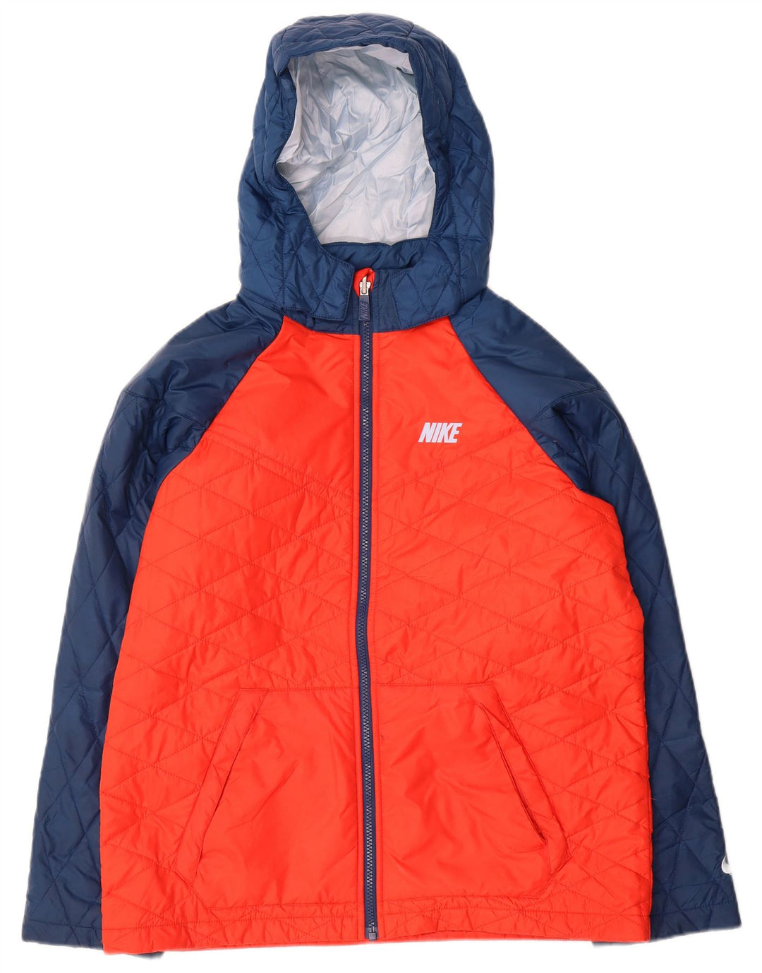 Nike Steppjacke mit Kapuze für Jungen, 13–14 Jahre, XL, orangefarbenes Colourblock-Polyester