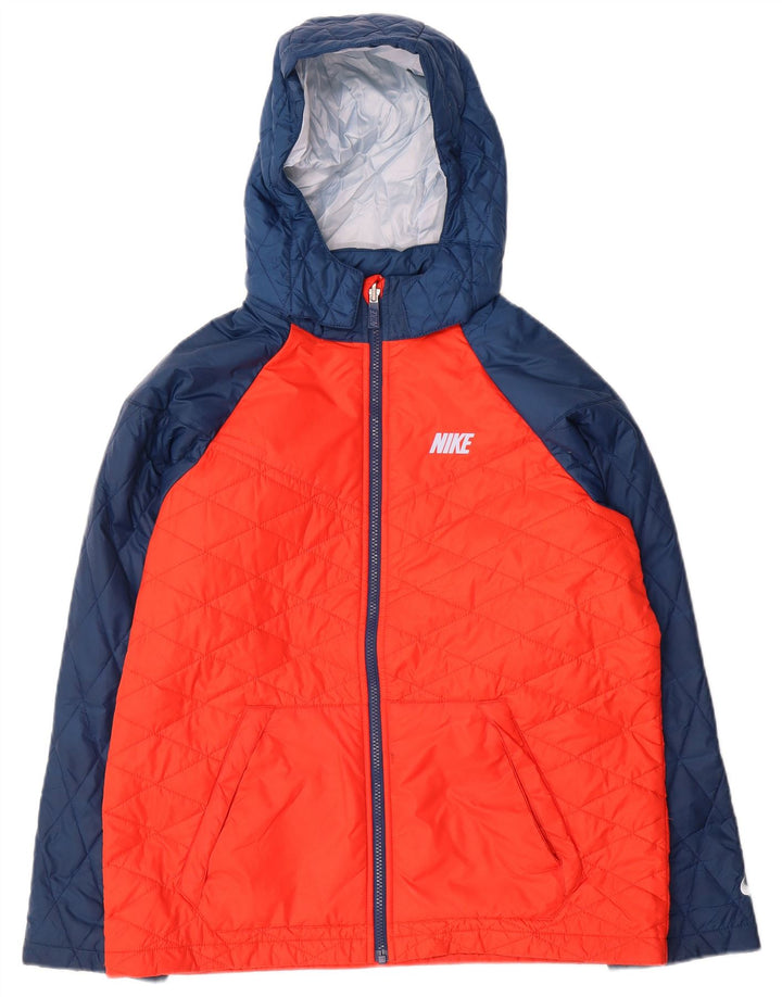 Nike Steppjacke mit Kapuze für Jungen, 13–14 Jahre, XL, orangefarbenes Colourblock-Polyester