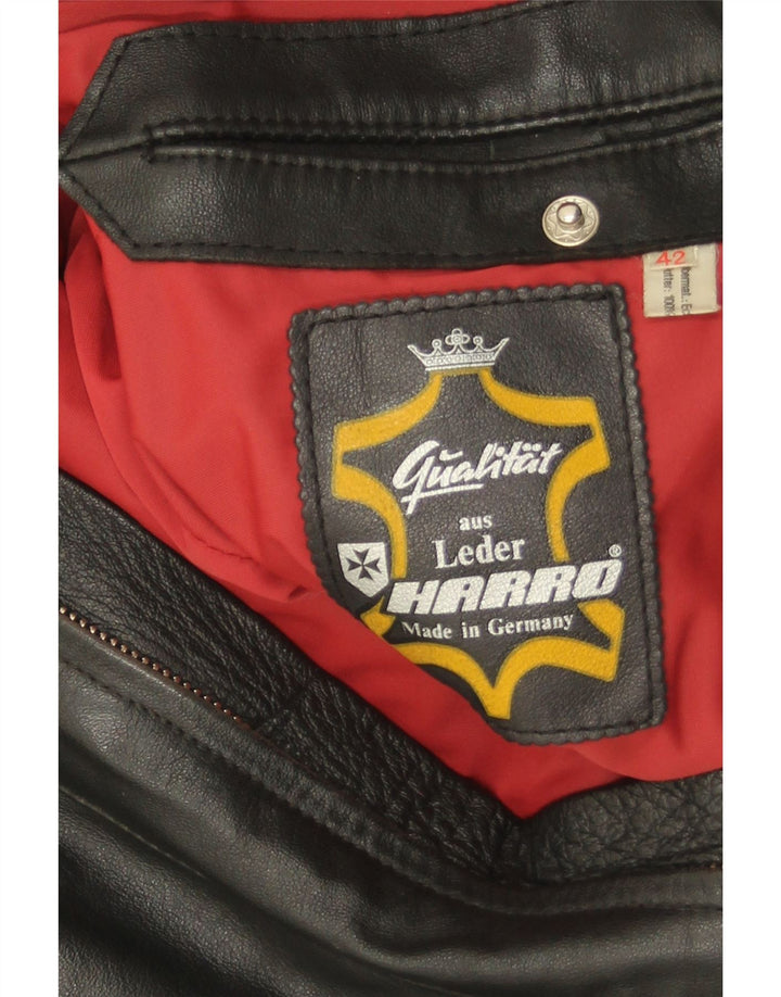 Harro Damen Crop Leder Racer Jacke EU 42 Großes schwarzes Leder