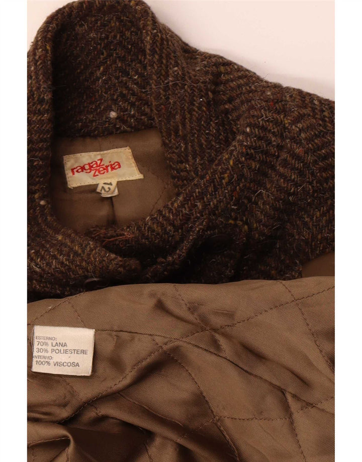 Vintage Damen Mantel UK 12 Mittelbraune Alpakawolle