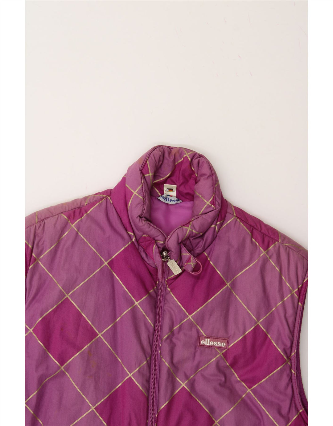 ELLESSE Womens Oversized Padded Gilet UK 10 Small  Pink Argyle/Diamond Vintage Ellesse and Second-Hand Ellesse from Messina Hembry 