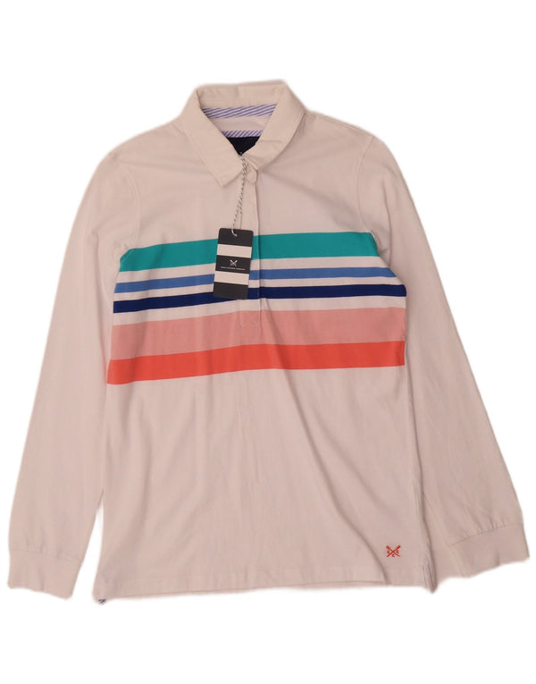 Crew Clothing Langarm-Rugby-Poloshirt für Damen, UK 10, Größe S, weiß gestreift