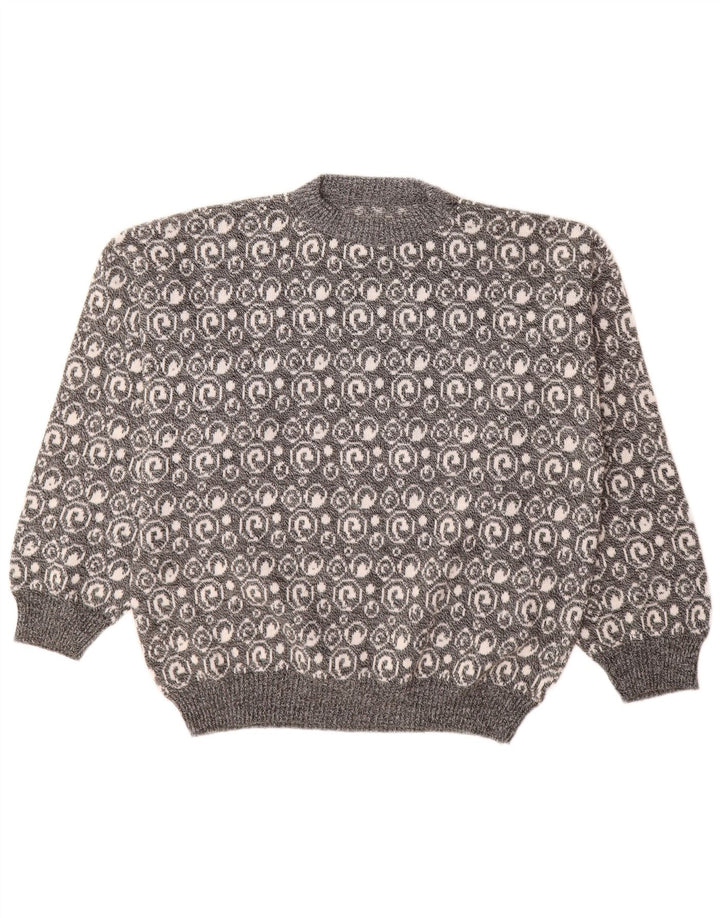 Vintage Herren Pullover mit Rundhalsausschnitt, groß, grau, Paisleymuster