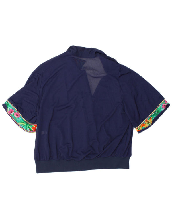 VINTAGE Damen Crop Bluse Top IT 48 XL Marineblau geblümt