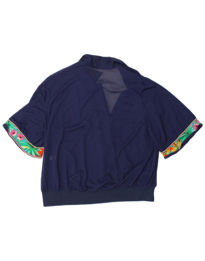 VINTAGE Damen Crop Bluse Top IT 48 XL Marineblau geblümt