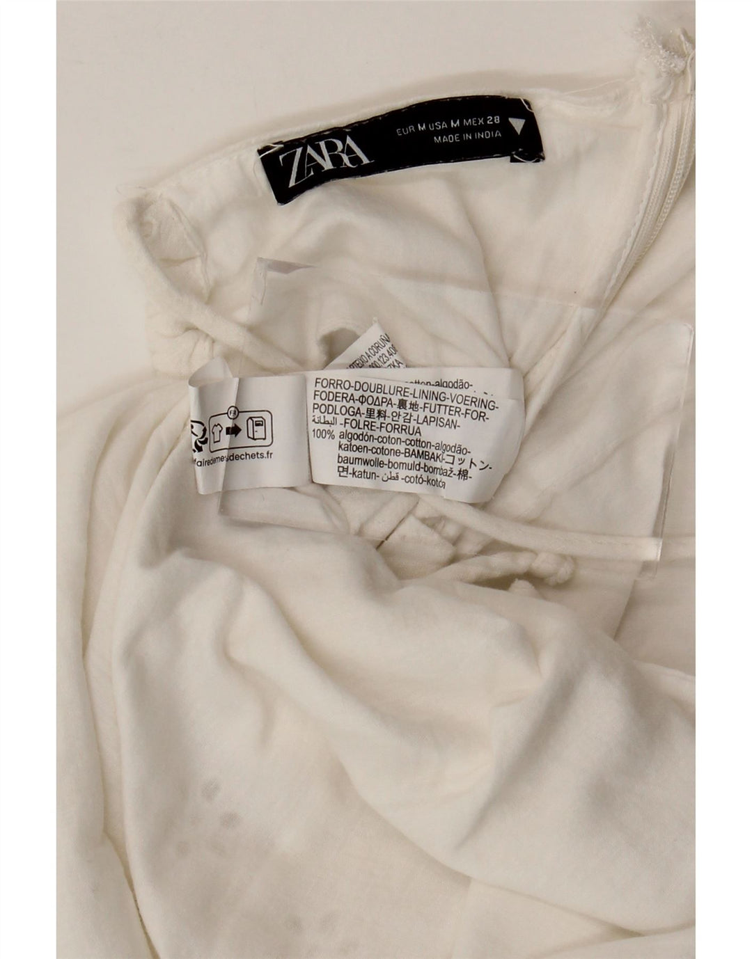 ZARA Damen Sommerkleid UK 12 Mittelweiße geblümte Baumwolle