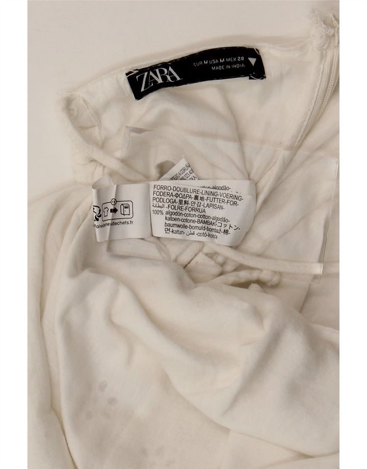 ZARA Damen Sommerkleid UK 12 Mittelweiße geblümte Baumwolle