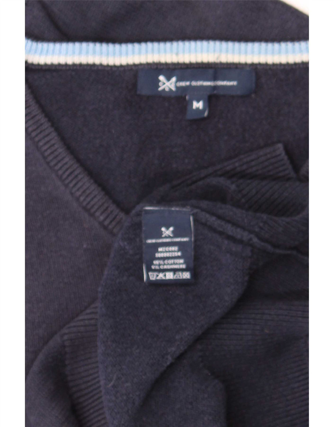 Crew Clothing Herren-Pullover mit V-Ausschnitt aus mittelblauer Baumwolle
