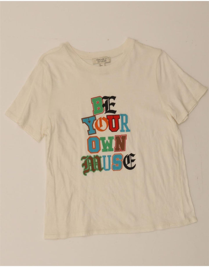 FOREVER 21 Womens Graphic T-Shirt Top UK 10 Small Off White Vintage Forever 21 and Second-Hand Forever 21 from Messina Hembry 