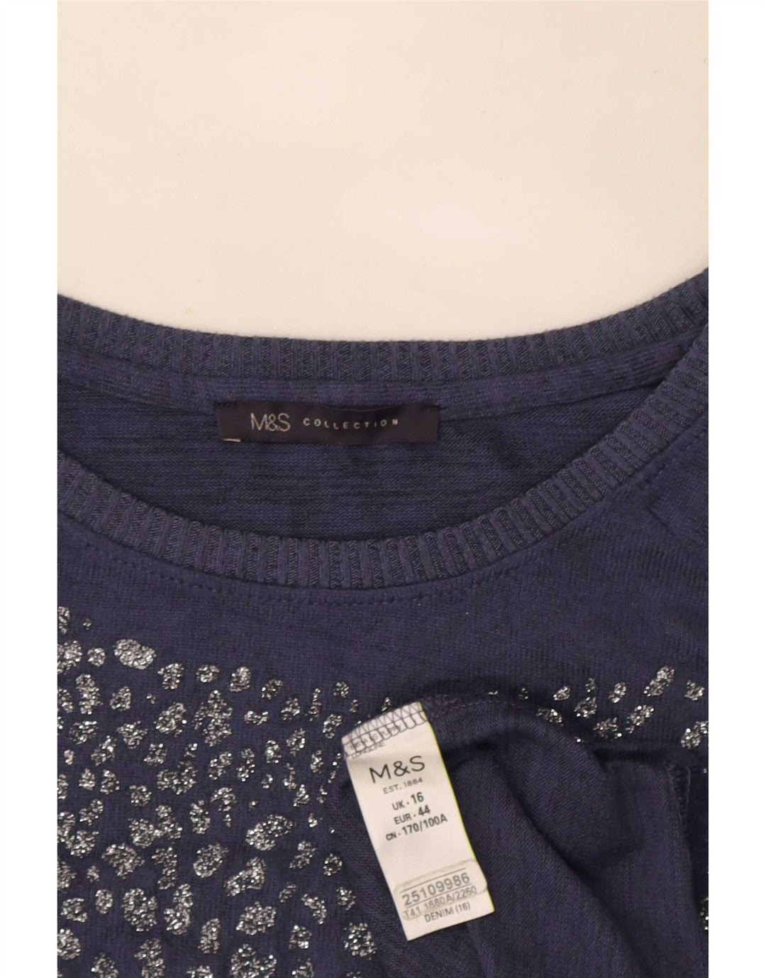 Marks & Spencer Damen Langarm-Tunika-Oberteil UK 16 Large Blau Polyester