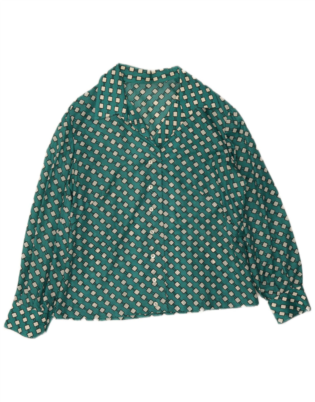 Vintage Damen Shirt UK 16 Groß Grün Geometrisch