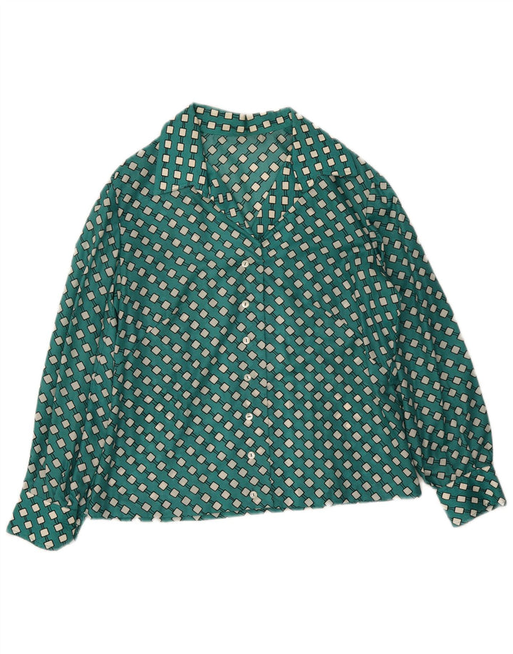 Vintage Damen Shirt UK 16 Groß Grün Geometrisch