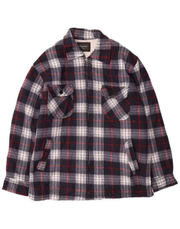 Vintage Herren Utility Jacke UK 44 2XL Marineblau karierte Baumwolle