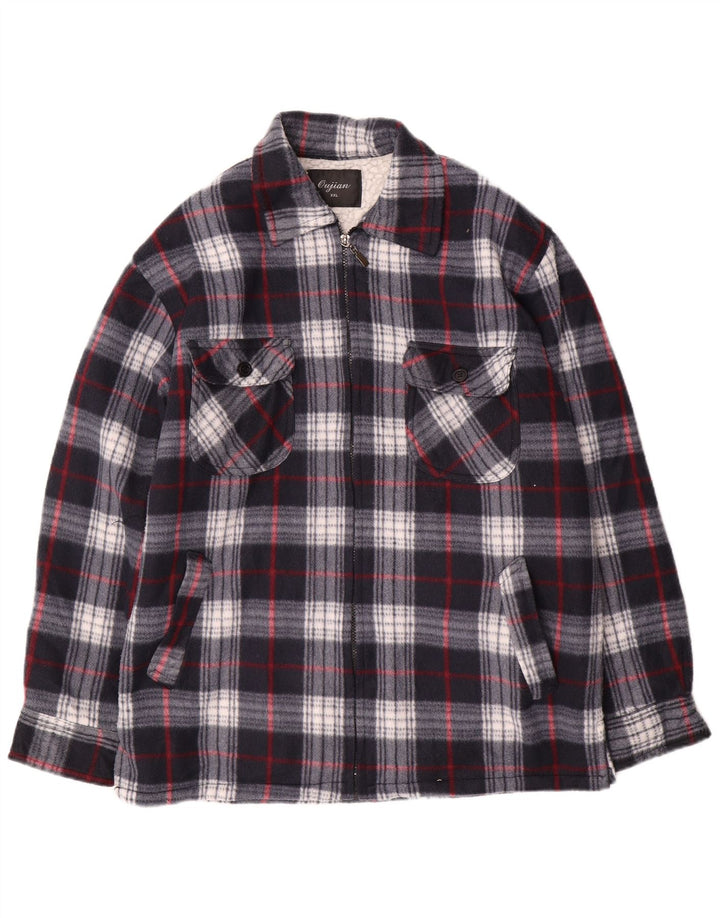 Vintage Herren Utility Jacke UK 44 2XL Marineblau karierte Baumwolle