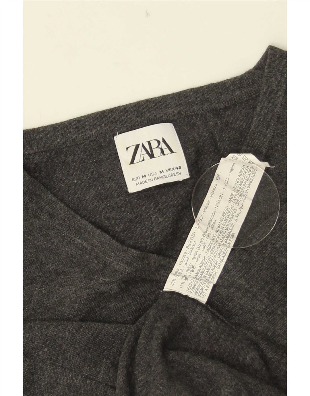 Zara Herren-Pullover mit V-Ausschnitt, mittelgraue Viskose