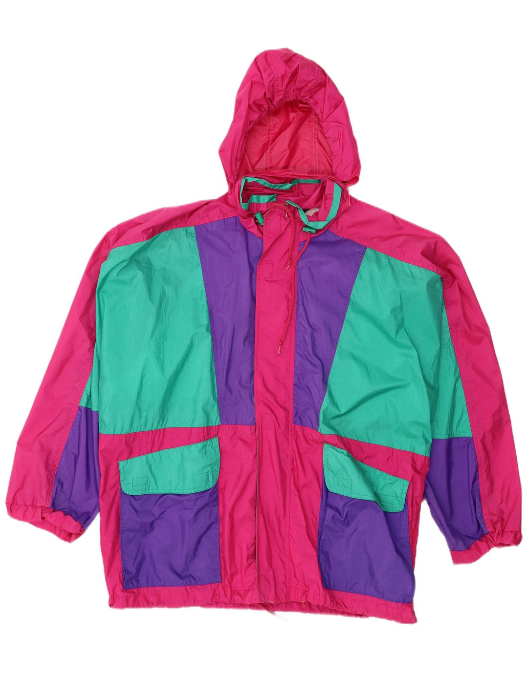 Rodeo Herren-Regenjacke mit Kapuze, Größe 52/54, groß, rosa, Farbblock