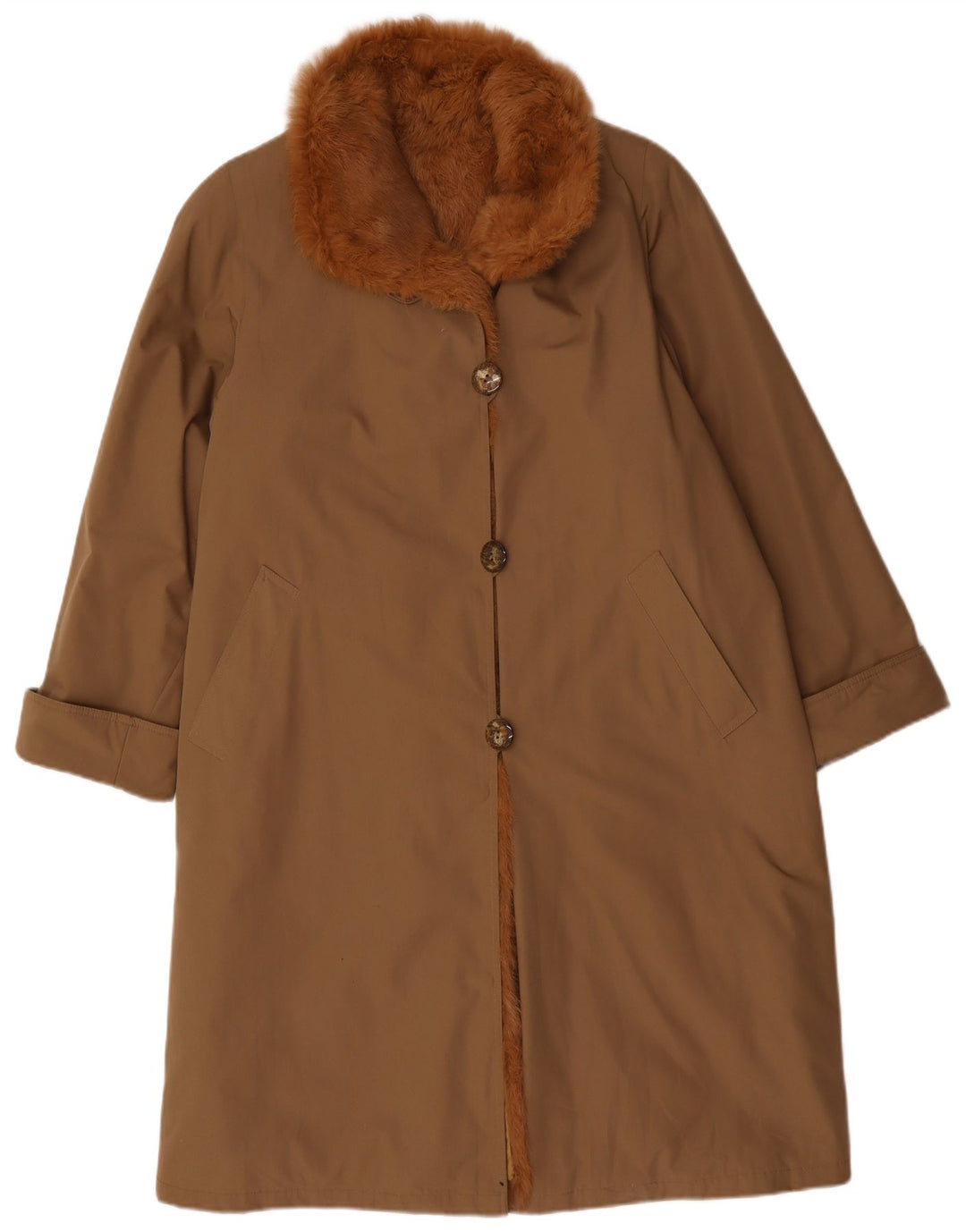 Vintage Damen Sherpa Overcoat UK 14 Groß Beige Polyester