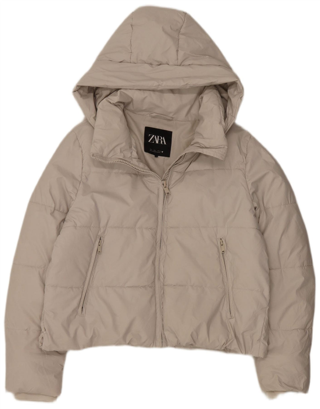 Zara Damen-Jacke mit Kapuze, wattiert, UK 16, Größe L, Weiß, Polyester