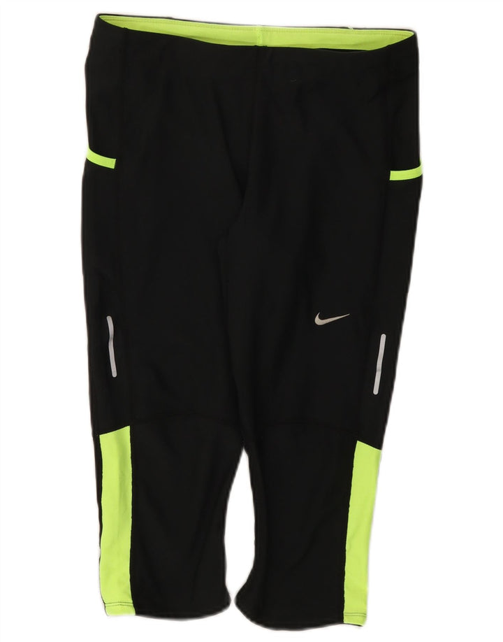 Nike Damen Dri Fit Capri-Leggings UK 12 Mittelschwarzes Colourblock-Polyester