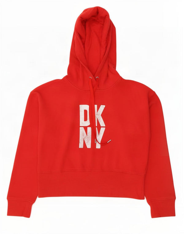 Dkny Womens Oversized Crop Graphic Hoodie Pullover UK 6 XS Rote Baumwolle