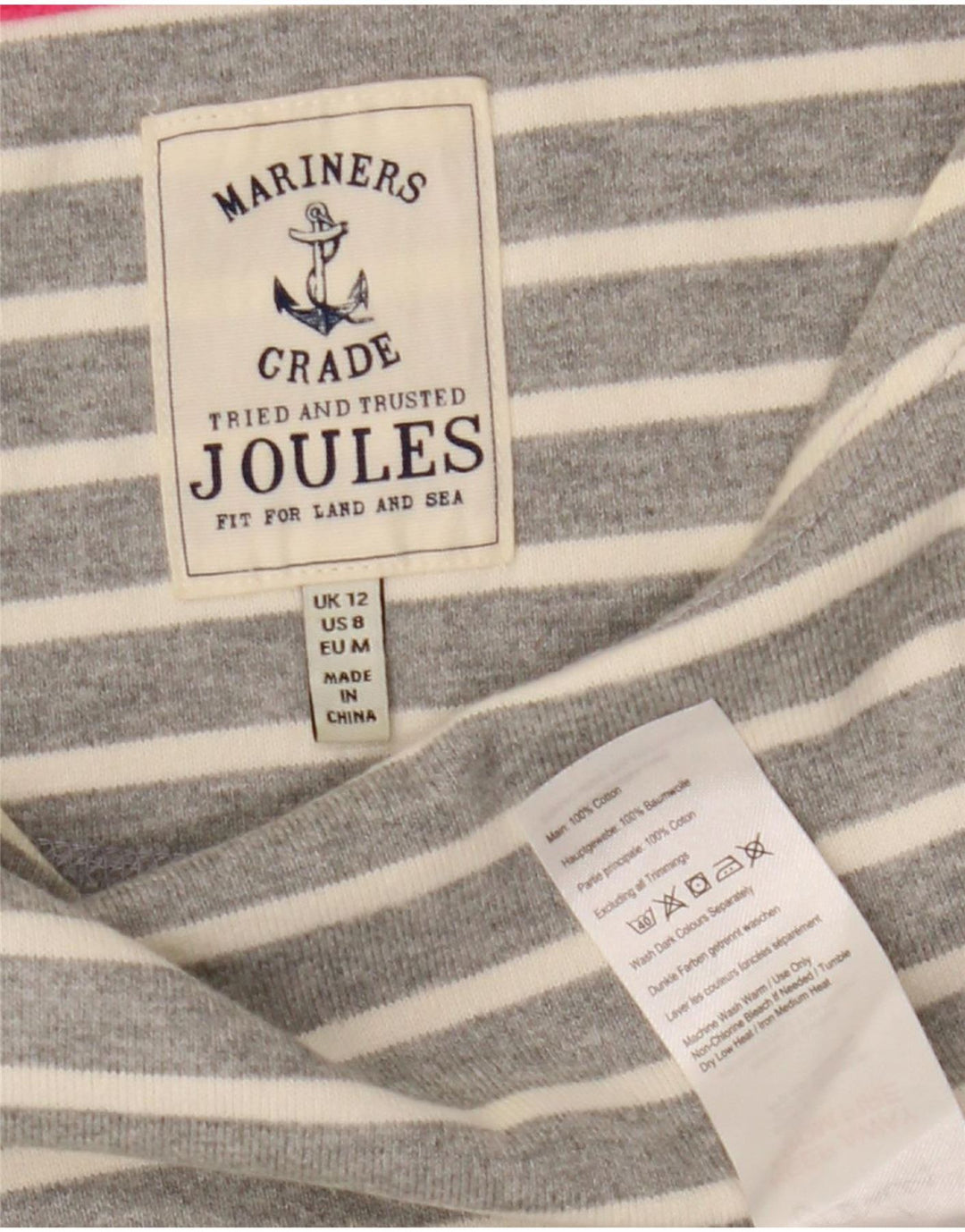 Joules Damen Top Langarm UK 12 Mittelgrau gestreift Baumwolle