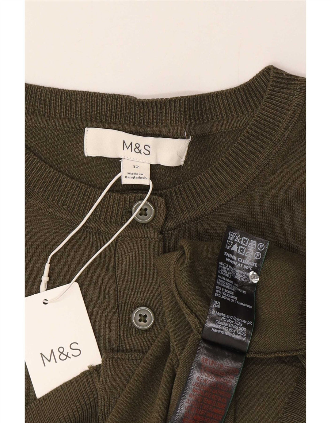 Marks & Spencer Damen Crop Cardigan Pullover UK 12 Medium Khaki Viskose