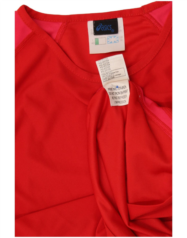 ASICS Damen Top Langarm UK 10 Small Rot Colourblock Polyester
