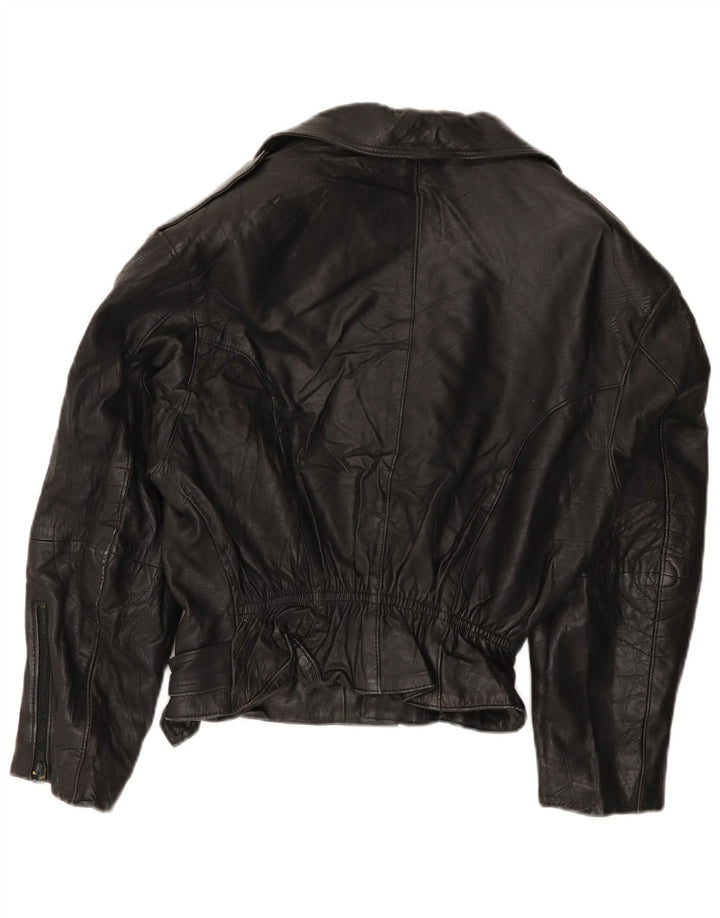 MISS JOY Damen Leder-Bikerjacke IT 42 Mittelschwarzes Leder