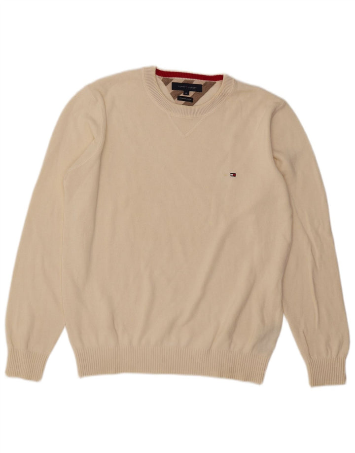 Tommy Hilfiger Herren-Pullover mit Rundhalsausschnitt, mittelbeige Baumwolle