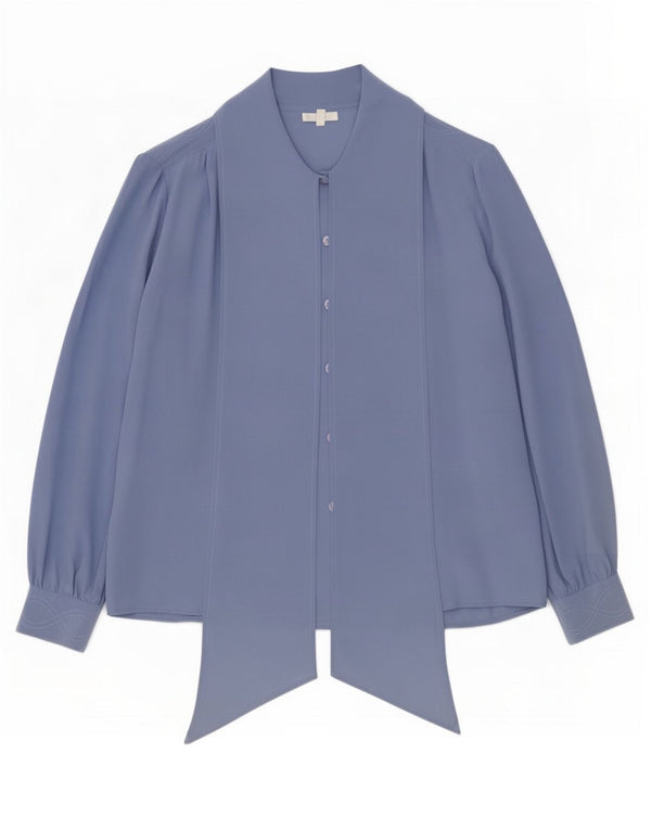 Cherie Womens Front Tie Shirt Blouse EU 42/44 Large Blue Silk