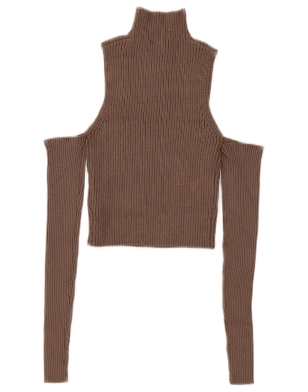 Zara Damen Crop Off Shoulder Rollkragenpullover Pullover UK 8 Small Grau