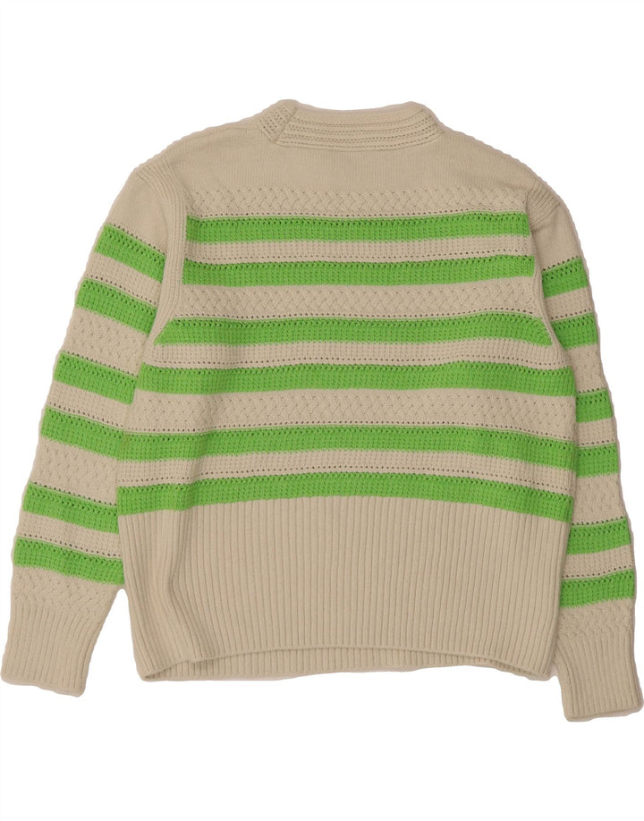 MARKS & SPENCER Womens Crew Neck Jumper Sweater UK 14 Medium White Striped Vintage Marks & Spencer and Second-Hand Marks & Spencer from Messina Hembry 