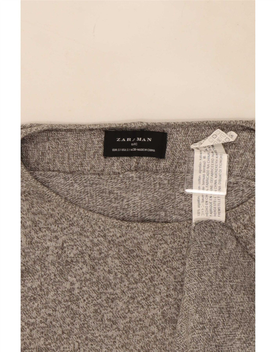 Zara Herren-Pullover mit Rundhalsausschnitt, klein, grau gefleckte Baumwolle