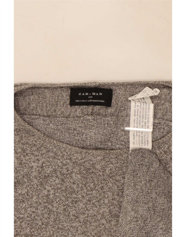 Zara Herren-Pullover mit Rundhalsausschnitt, klein, grau gefleckte Baumwolle