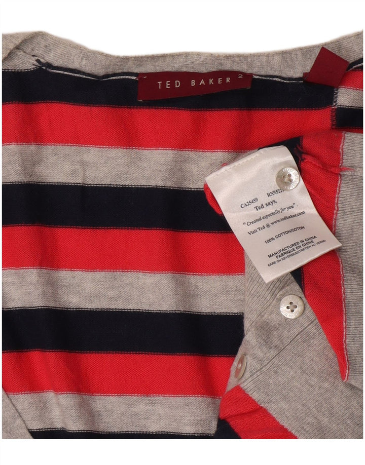 Ted Baker Damen-Cardigan-Pullover, Größe 2, klein, rot gestreift, Baumwolle