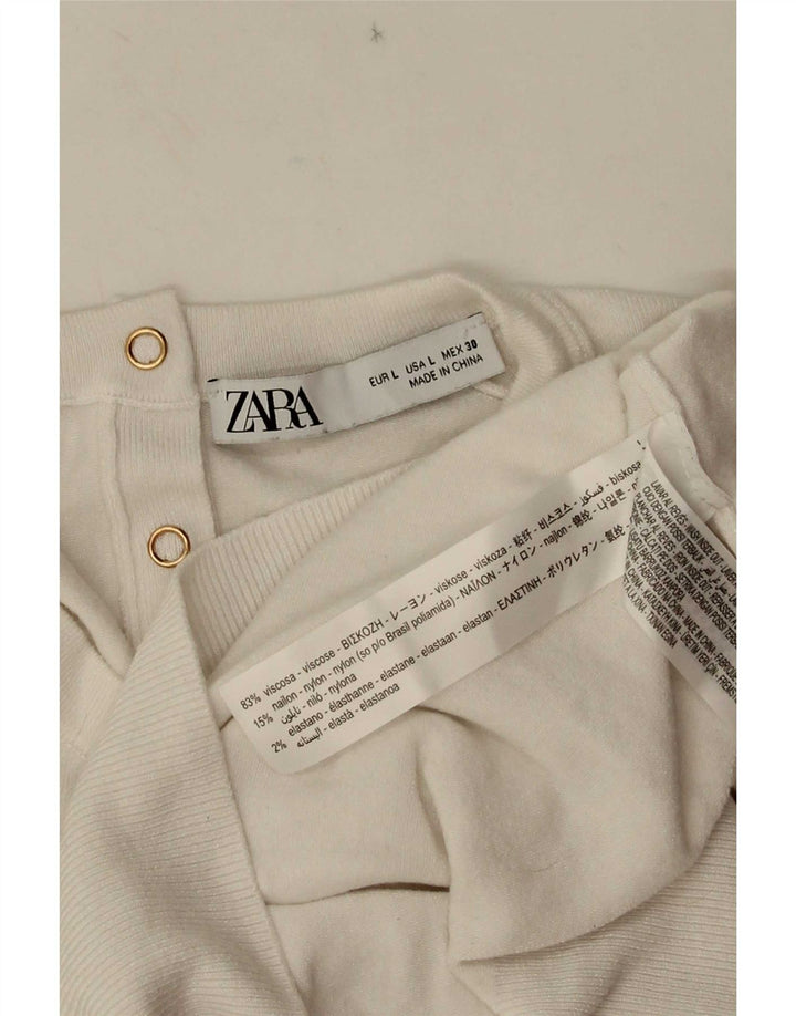 Zara Damen Bluse Top UK 14 Large Weiße Viskose