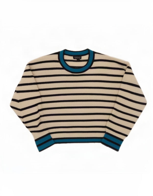 Topshop Damen-Pullover, übergroß, Rundhalsausschnitt, Gr. 8, klein, weiß gestreift