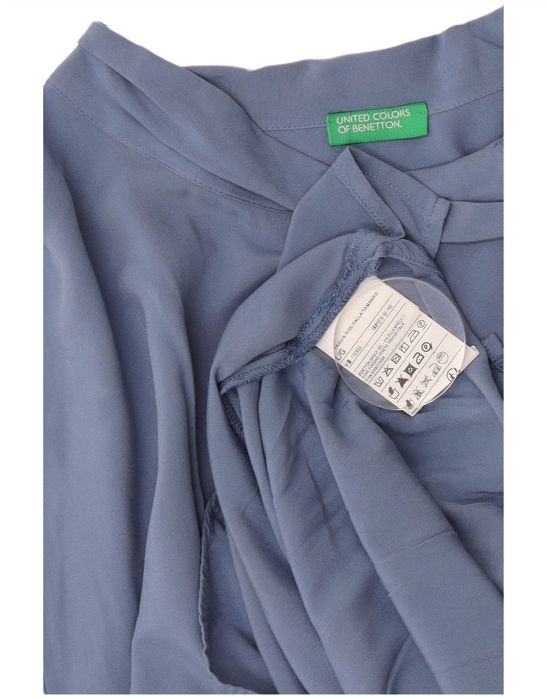Benetton Damen-Langarm-Blusenoberteil mit Frontschnürung, Gr. 40, Größe L, blaue Viskose