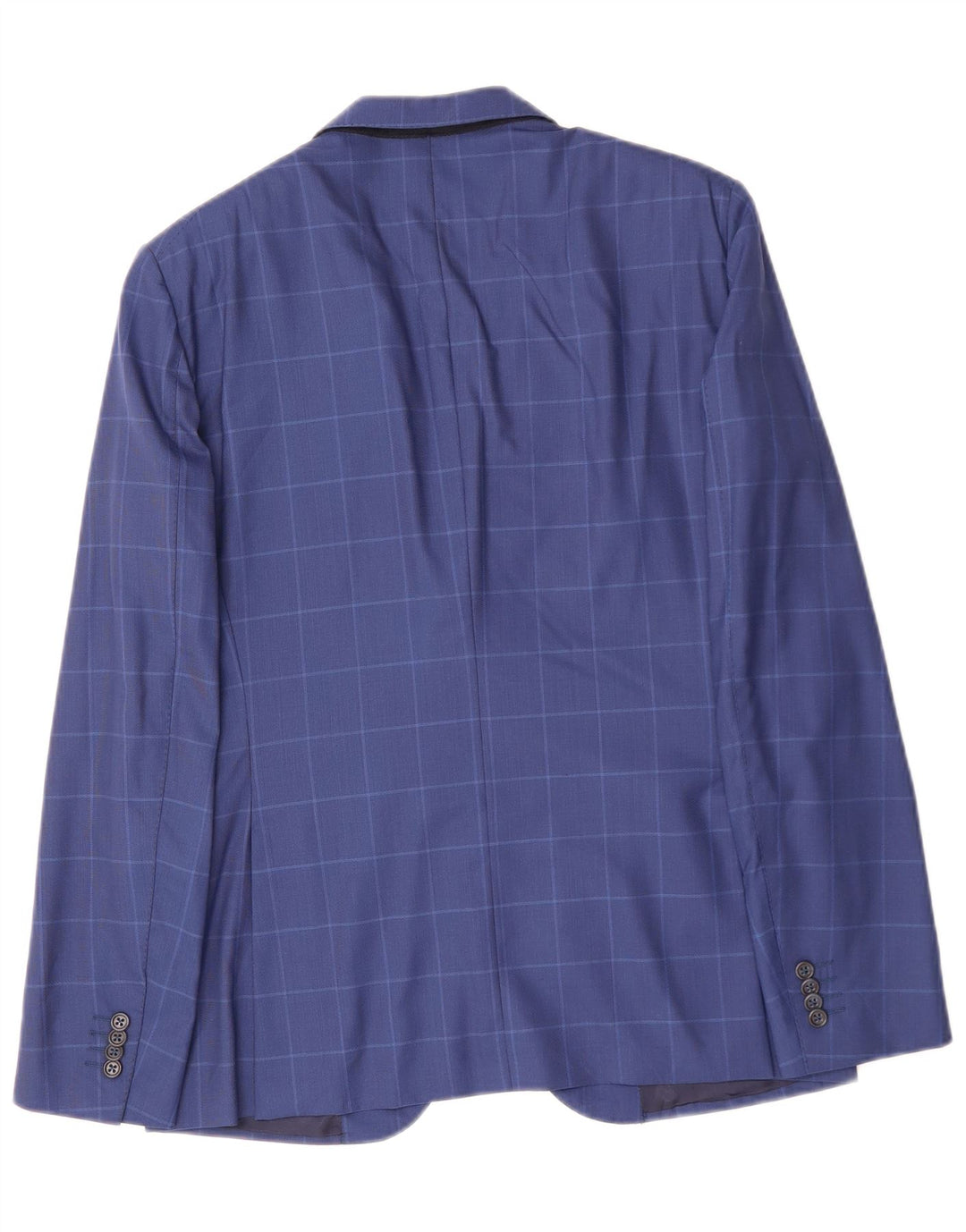 VINTAGE Herren 2-Knopf-Blazerjacke IT 48 Mittelblau karierte Schurwolle