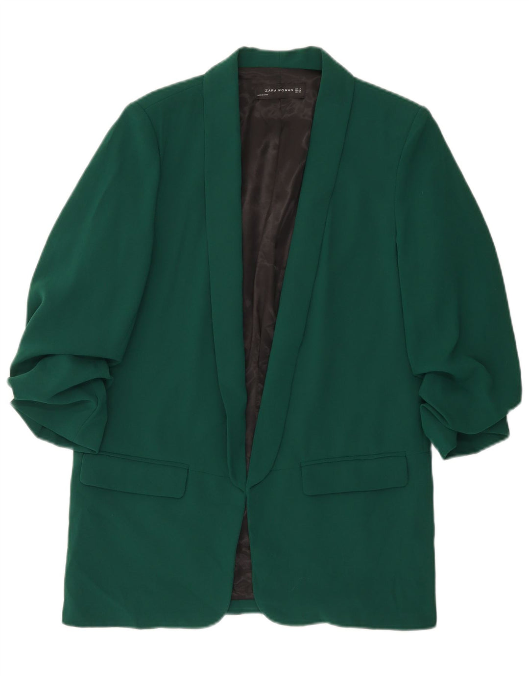 ZARA Damen-Blazer mit 3/4-Ärmeln, offen, UK 14, Mittelgrün, Polyester
