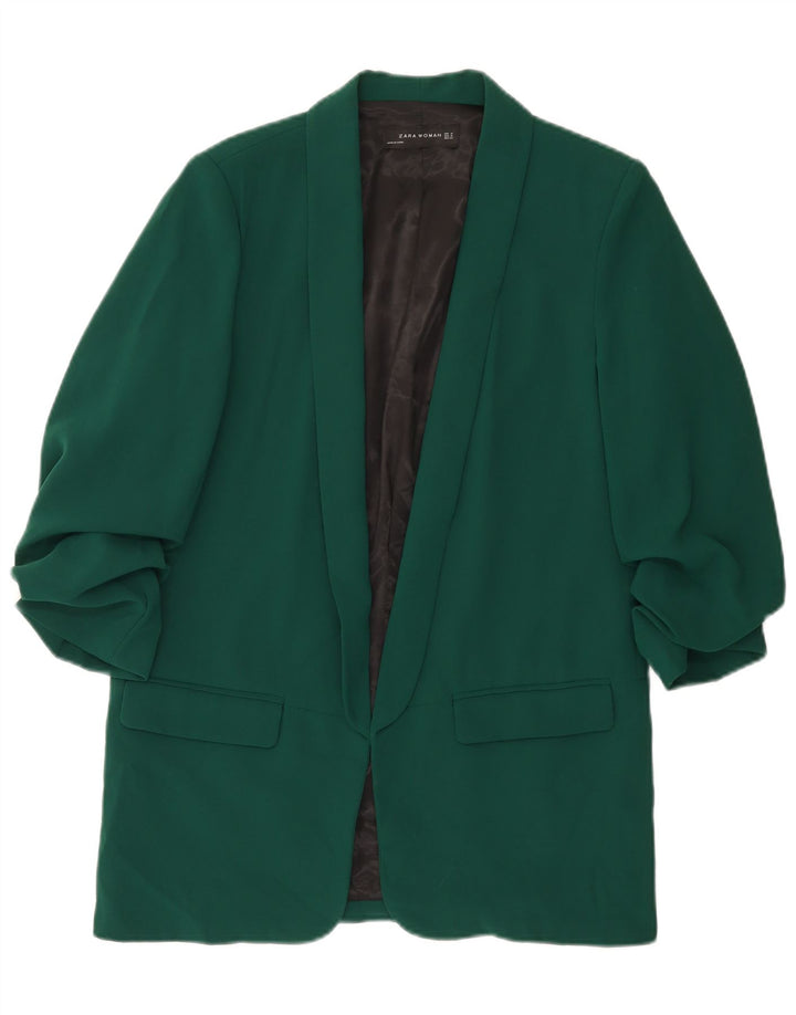 ZARA Damen-Blazer mit 3/4-Ärmeln, offen, UK 14, Mittelgrün, Polyester