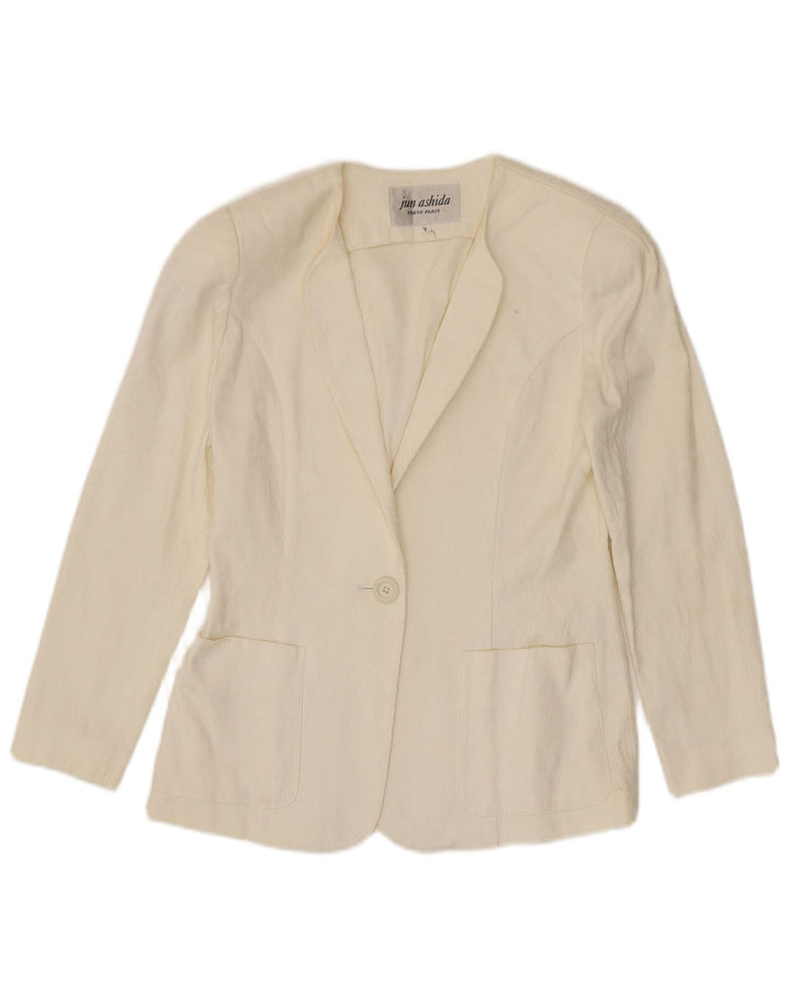 Jun Ashida Damen-Blazer mit 1 Knopf, Gr. 10, klein, gebrochenes Weiß, geometrisch