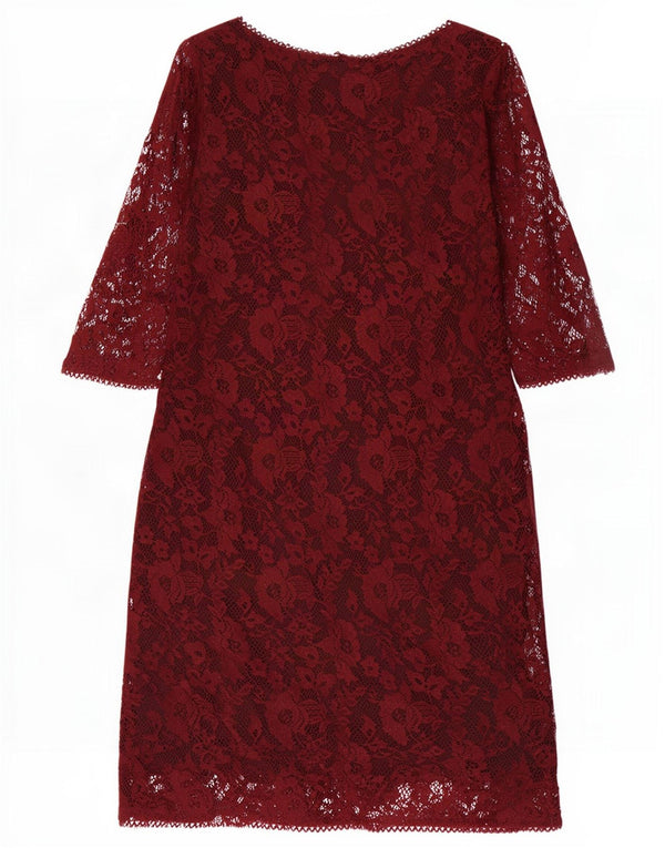 Marks & Spencer Damen-Etuikleid mit 3/4-Ärmeln, UK 18, XL, Burgunderrot mit Blumenmuster