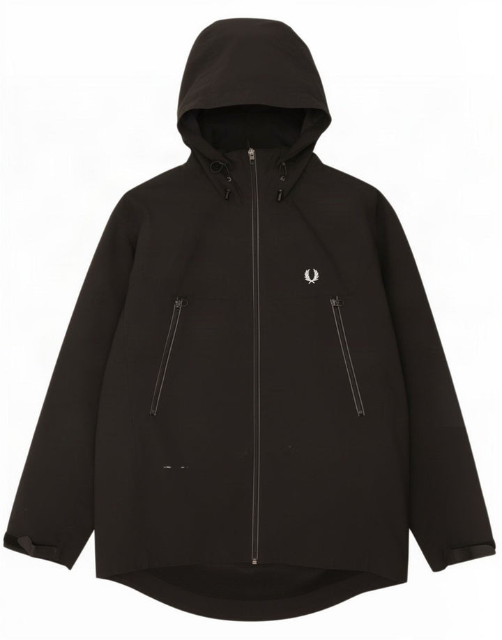 Fred Perry Herren-Regenjacke mit Kapuze, UK 38, Mittelschwarzes Nylon