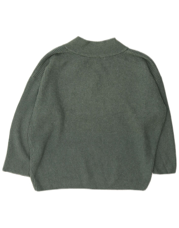 Übergroßer Pullover mit V-Ausschnitt von Zara für Damen, UK 14, mittelgrünes Acryl